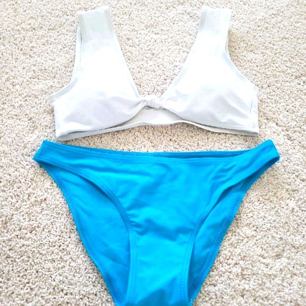 White and blue bikini